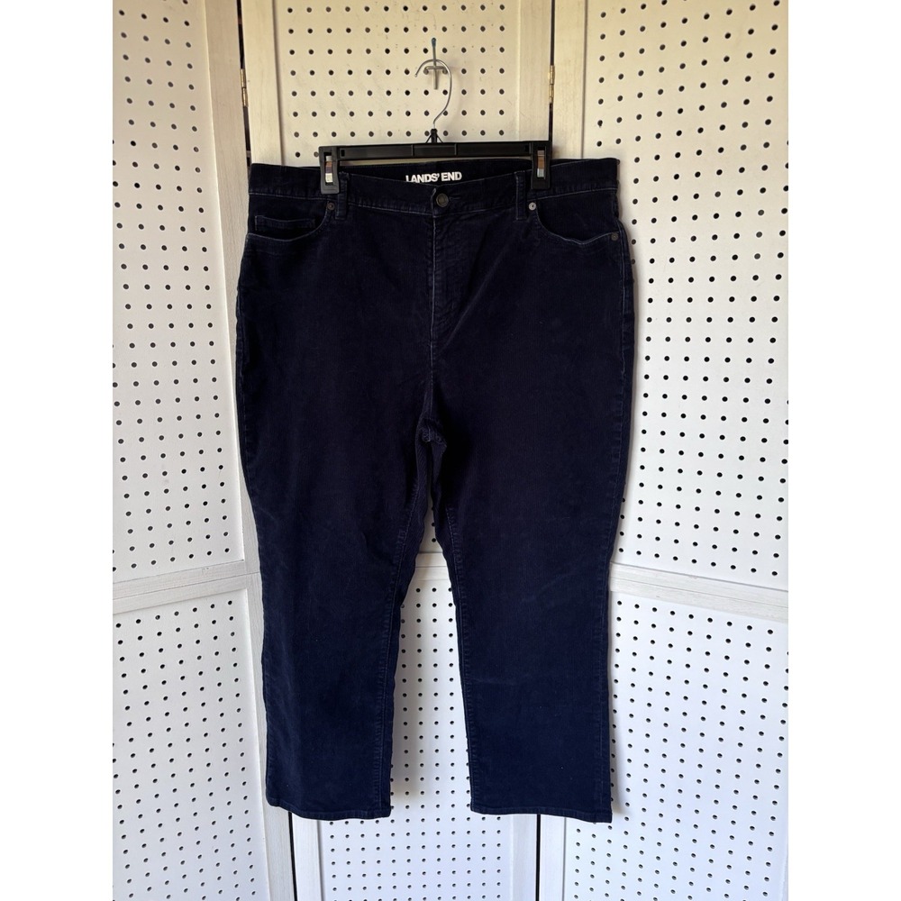 Lands End High Rise Straight Corduroy Pants Stretch Navy Blue Women's 18